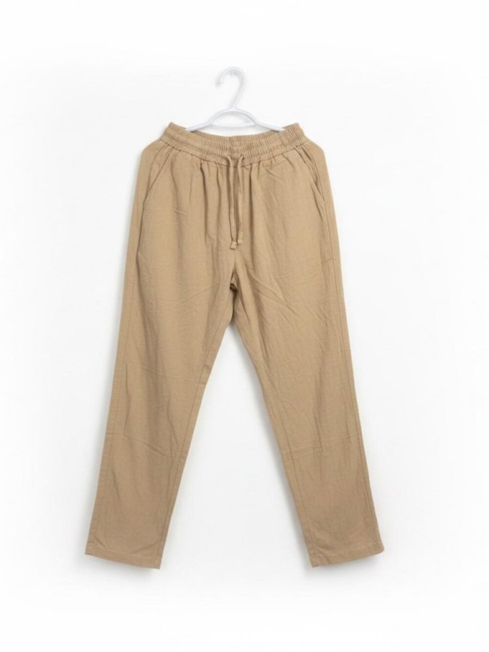Women's Tan Linen-Blend Drawstring Waist Pants